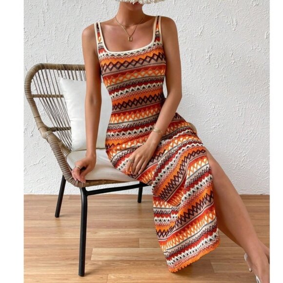 Boho Multicolor Chevron Print Fitted Tank Maxi Dress - Picture 1 of 4